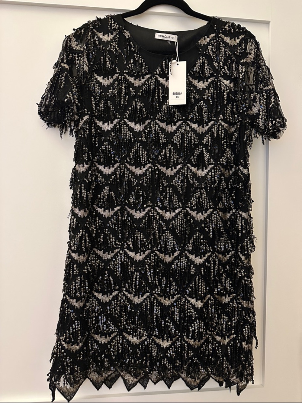 Black and Silver Sequin Midi Dress